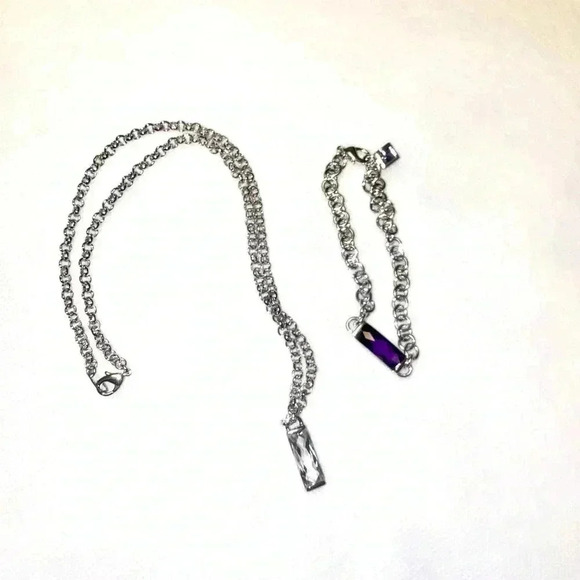 🌺Asymmetrical Colours Baguette Cabochons Stones set of Necklace and Bracelet 🌺 - Picture 4 of 7